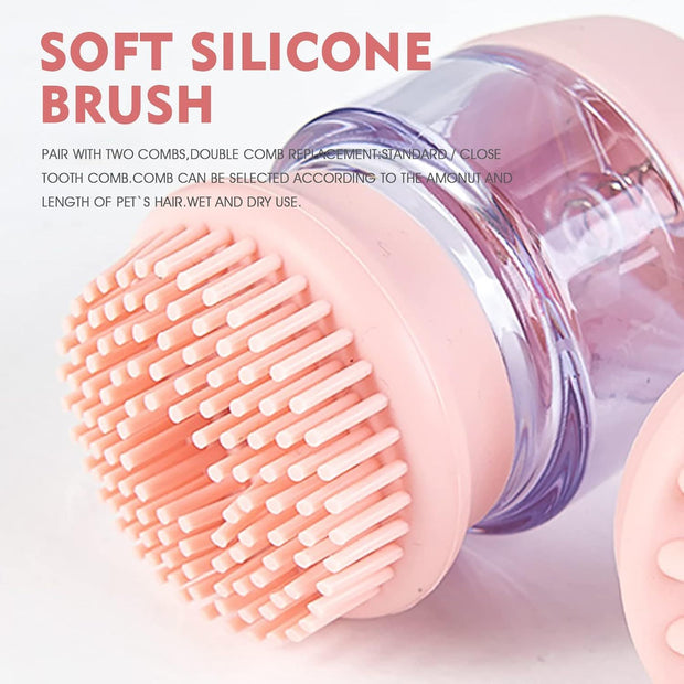 Cat Dog Pet Bath Brush Silicone Cat Dog Grooming Brush Puppy Massage Brush Hair Fur Cleaning Brush With Shampoo Dispenser Double Brush Head